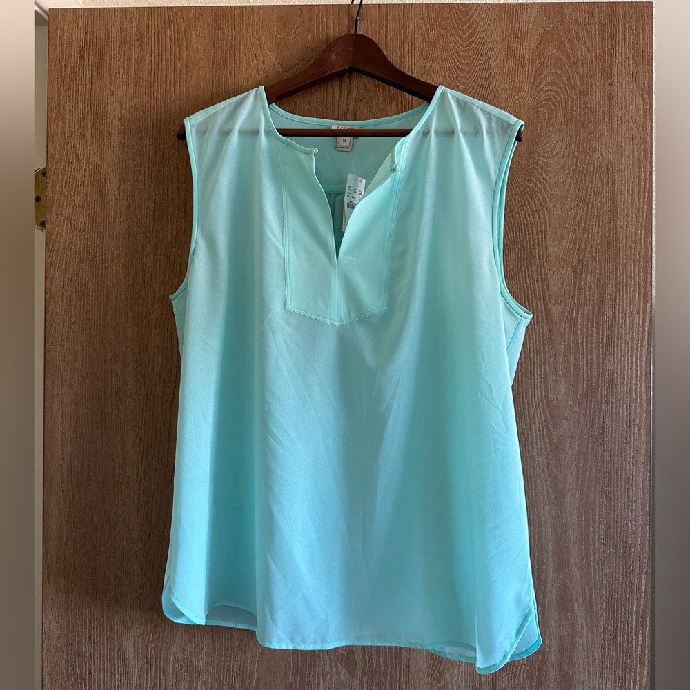 J.Crew Factory Light Teal V-neck Sleeveless Flowy Shell, new with tags, size 14